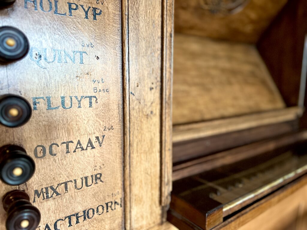 The old organ panel in the Our Lord in the Attic church museum.